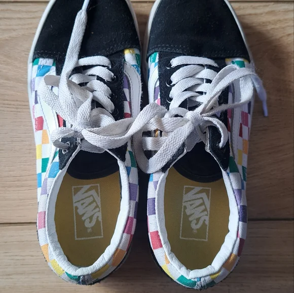 Vans old skool lace rainbow checker sneakers kids size 2 - Picture 3 of 6